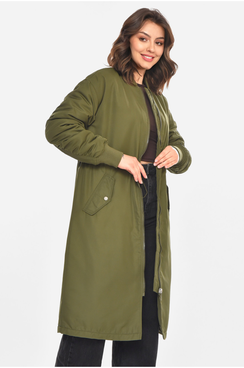 Куртка-парку жіноча однотонна кольору хакі 212554