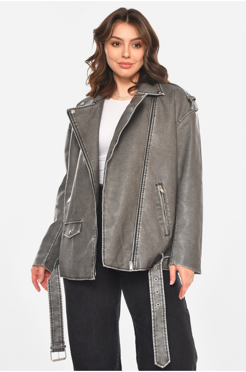 Куртка-косуха жіноча з екошкіри сірого кольору 2375 212556