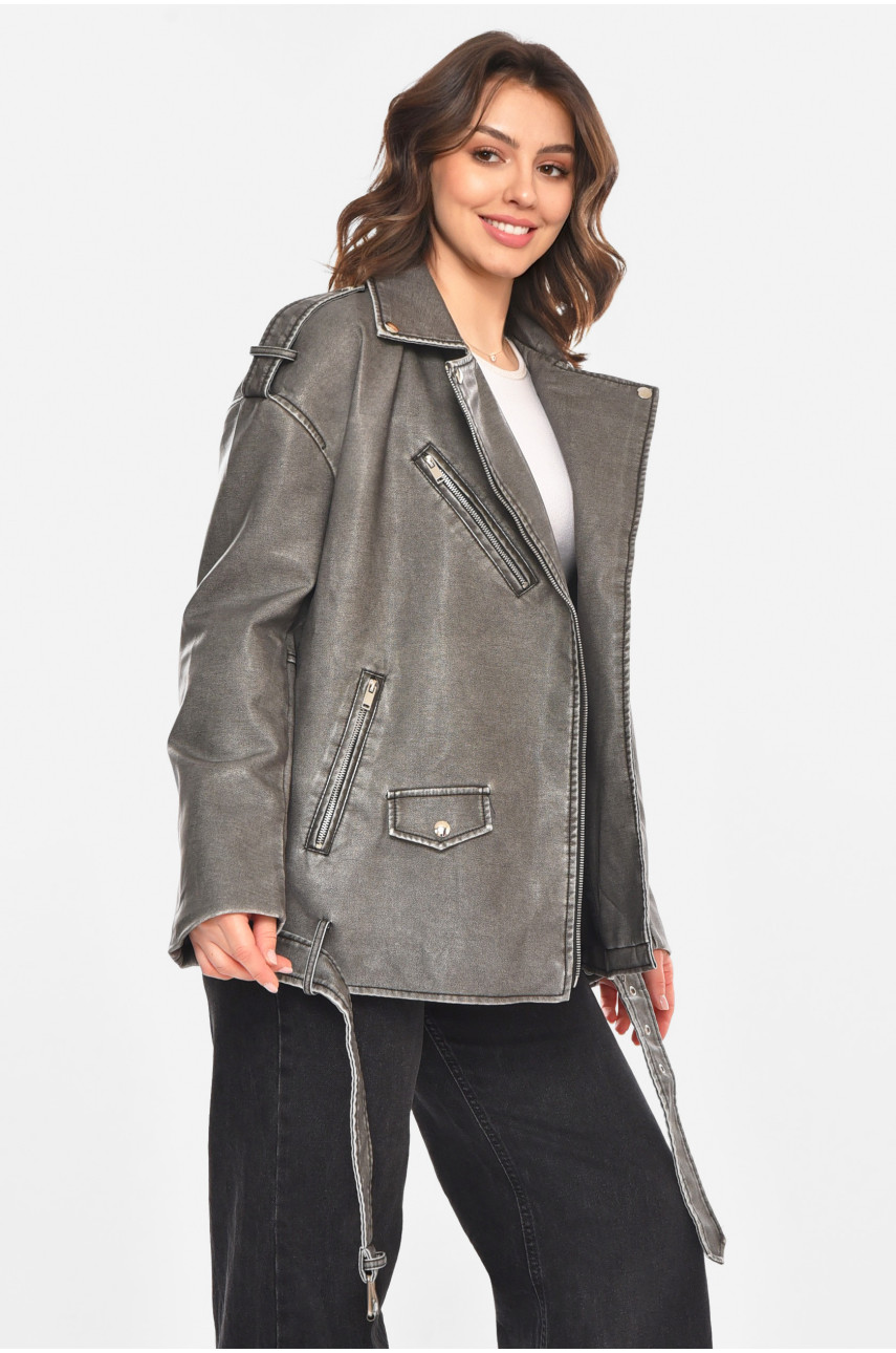 Куртка-косуха жіноча з екошкіри сірого кольору 2375 212556