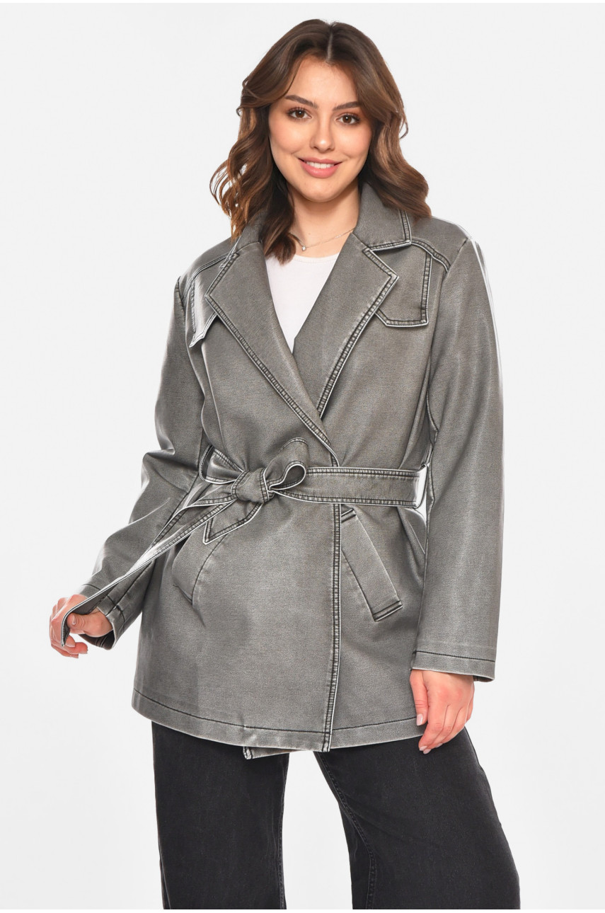 Куртка-косуха жіноча з екошкіри сірого кольору 3538 212558