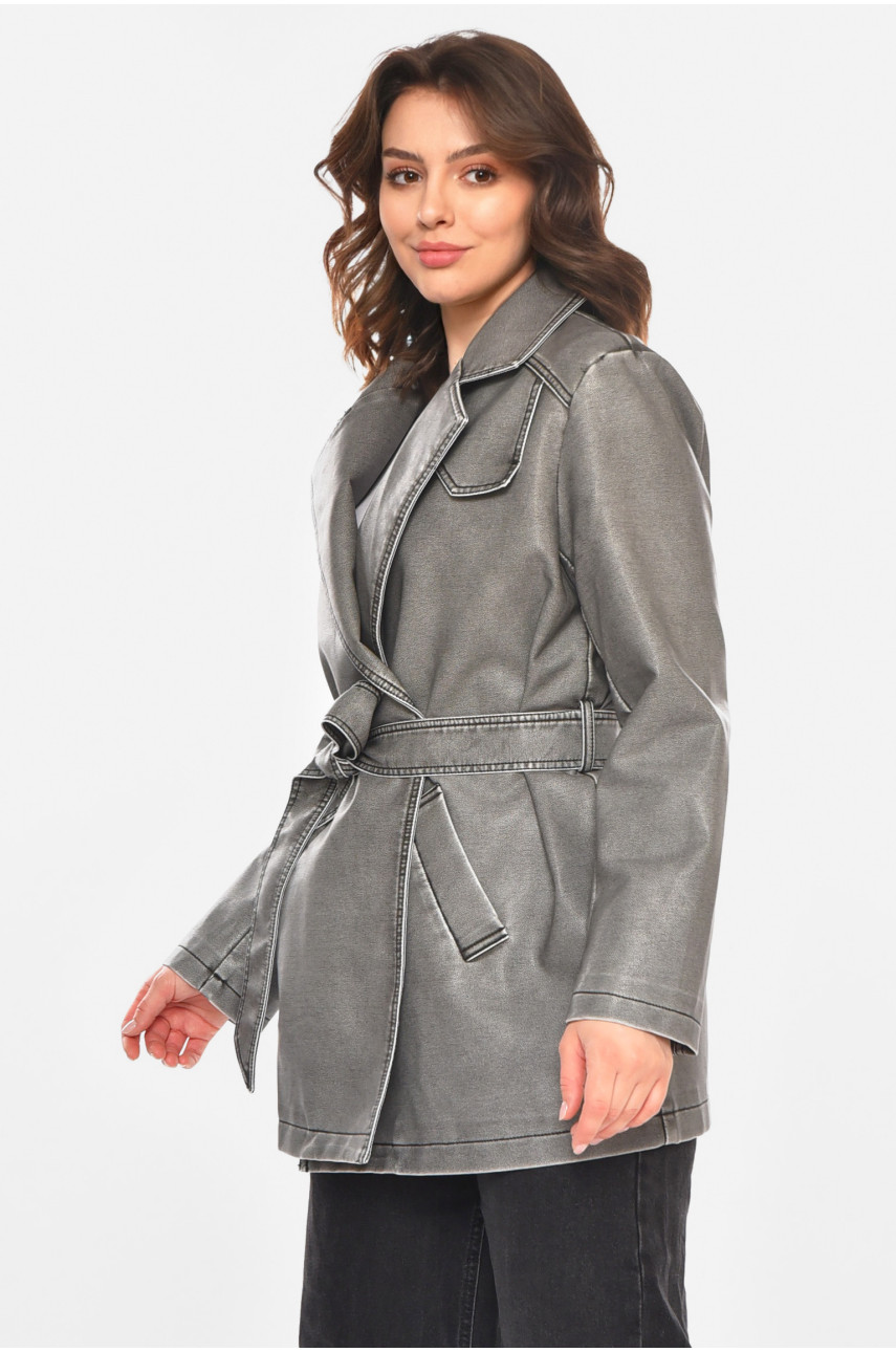 Куртка-косуха жіноча з екошкіри сірого кольору 3538 212558