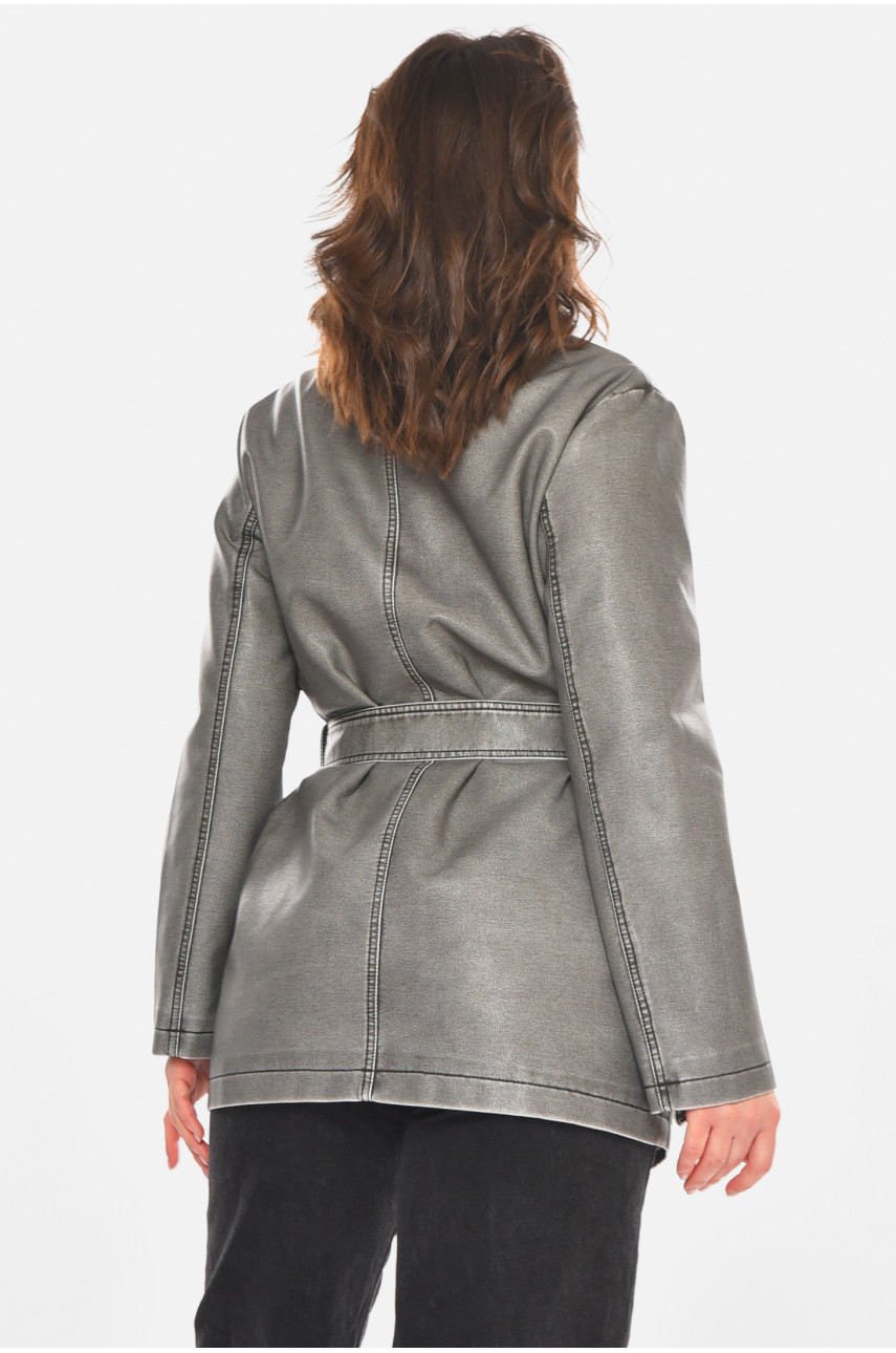 Куртка-косуха жіноча з екошкіри сірого кольору 3538 212558