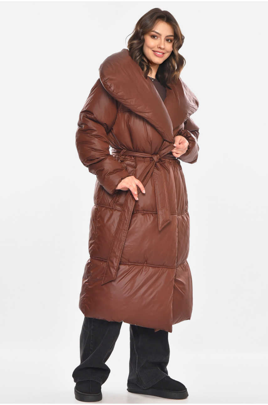 Куртка жіноча подовжена єврозима темно-коричневого кольору 212562