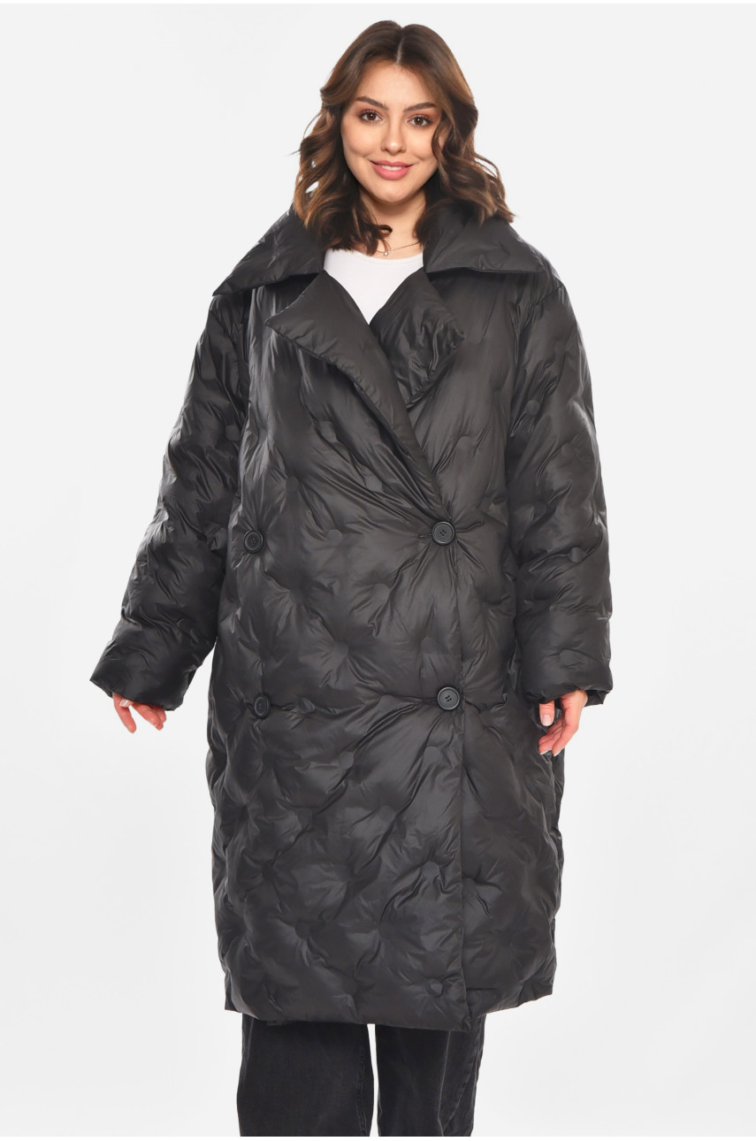 Куртка жіноча подовжена єврозима чорного кольору 212564