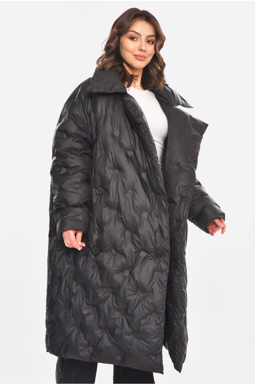 Куртка жіноча подовжена єврозима чорного кольору 212564