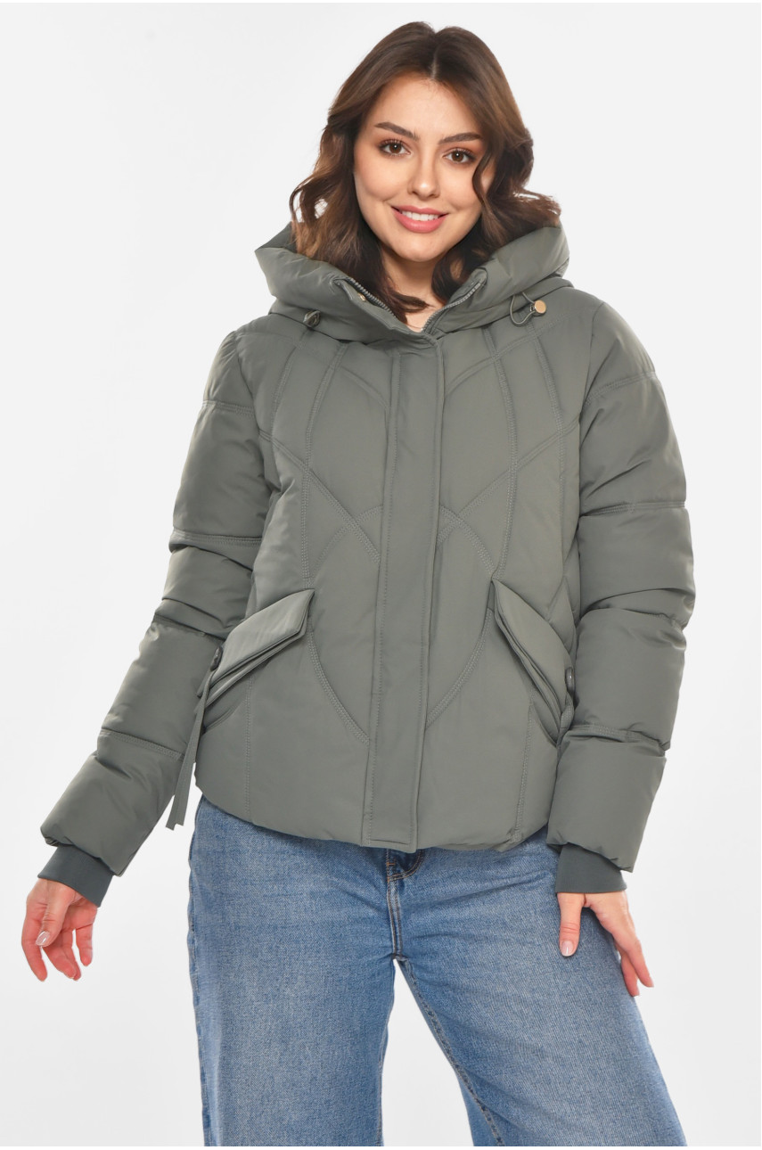 Куртка жіноча демісезонна темно-сірого кольору 212566