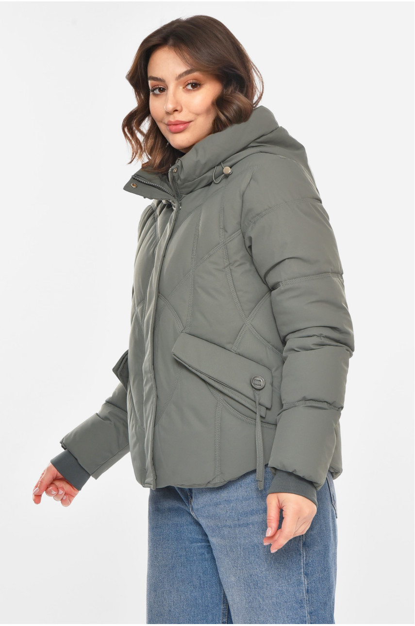 Куртка жіноча демісезонна темно-сірого кольору 212566