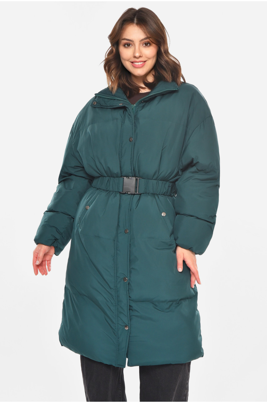 Куртка жіноча демісезонна подовжена зеленого кольору 212569 Куртка жіноча демісезонна подовжена зеленого кольору 212569