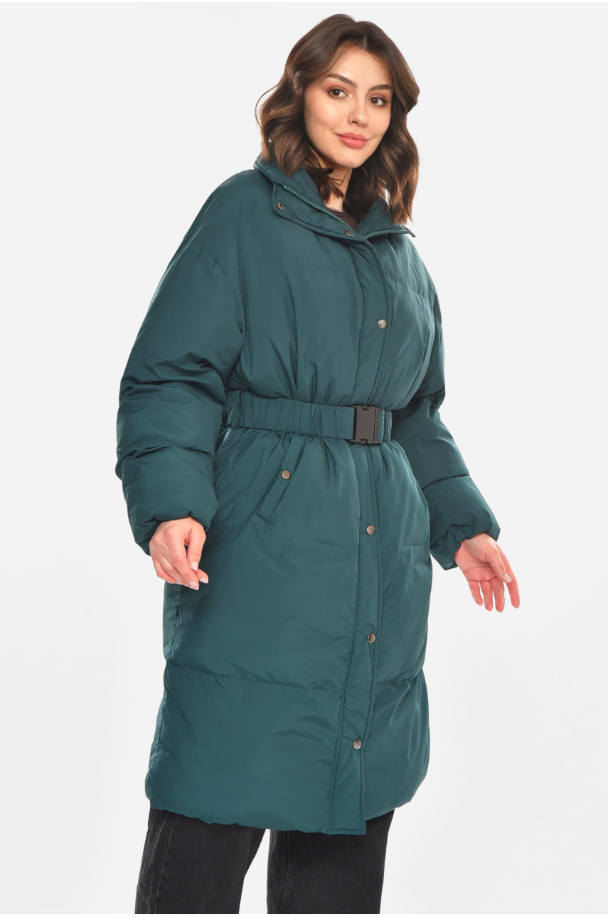 Куртка жіноча демісезонна подовжена зеленого кольору 212569 Куртка жіноча демісезонна подовжена зеленого кольору 212569