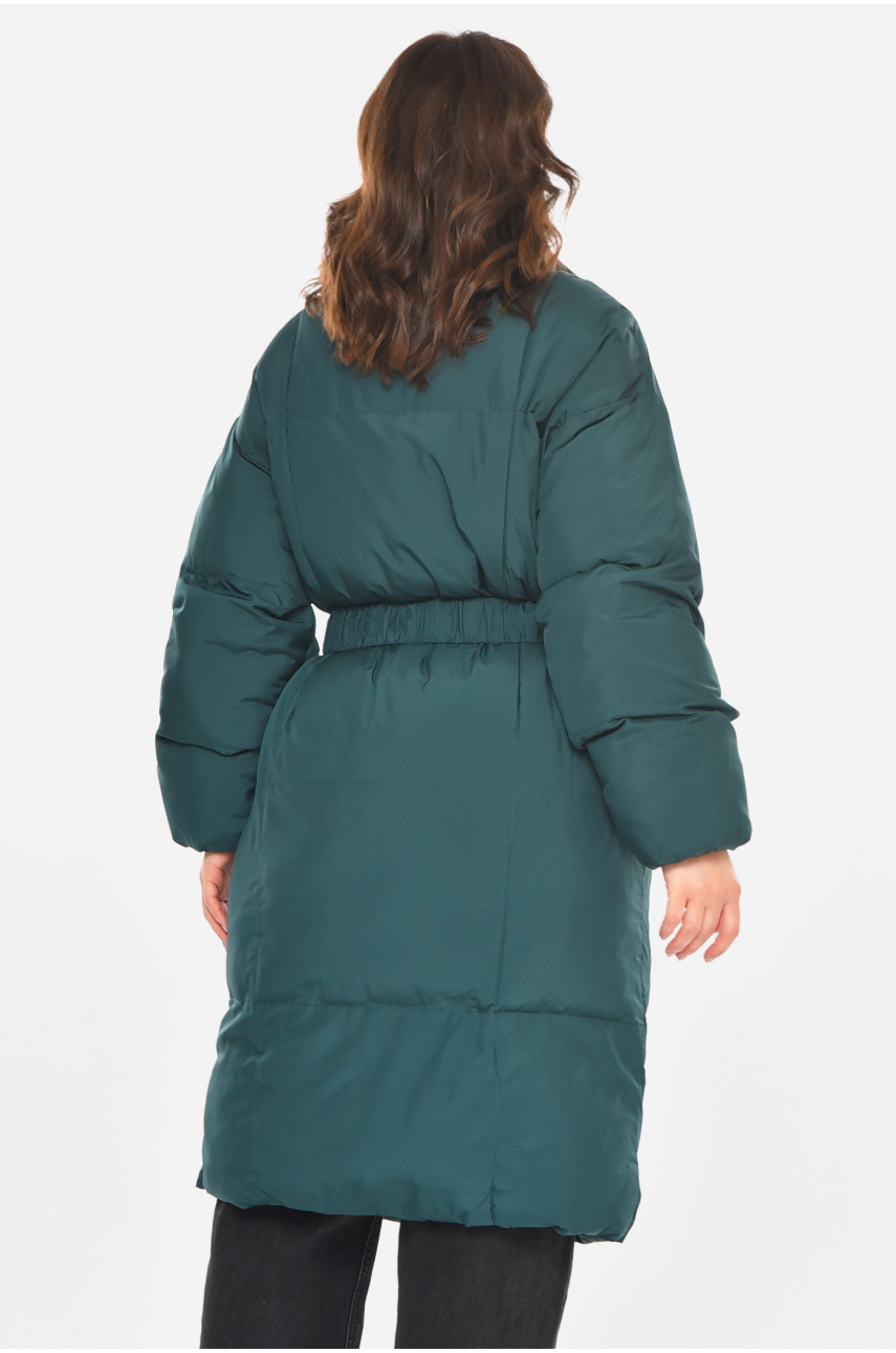 Куртка жіноча демісезонна подовжена зеленого кольору 212569 Куртка жіноча демісезонна подовжена зеленого кольору 212569