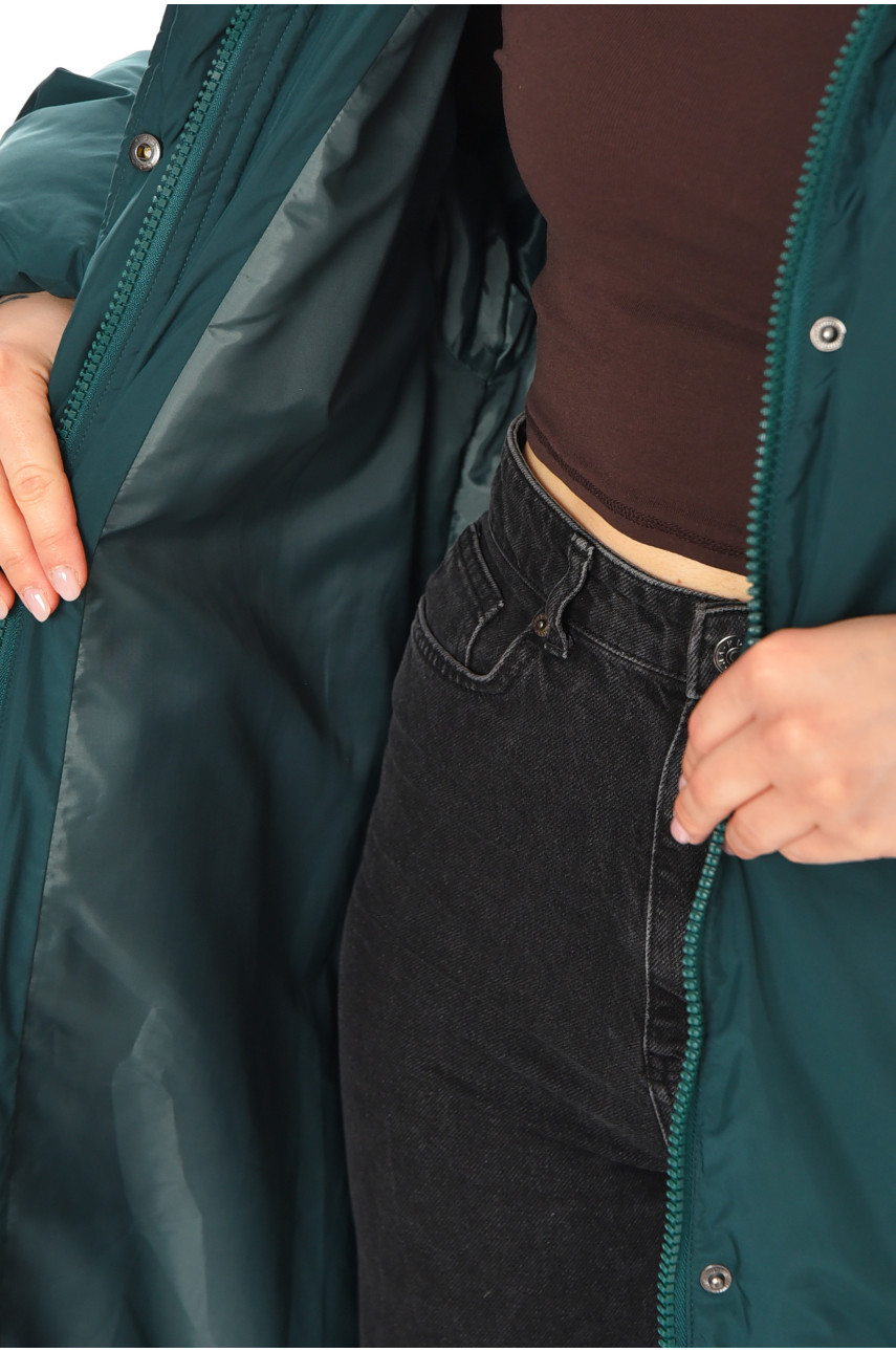 Куртка жіноча демісезонна подовжена зеленого кольору 212569 Куртка жіноча демісезонна подовжена зеленого кольору 212569