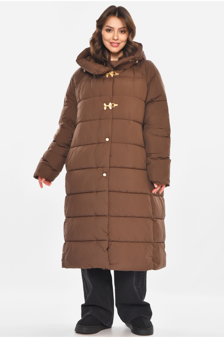 Куртка жіноча подовжена єврозима шоколадного кольору 212571