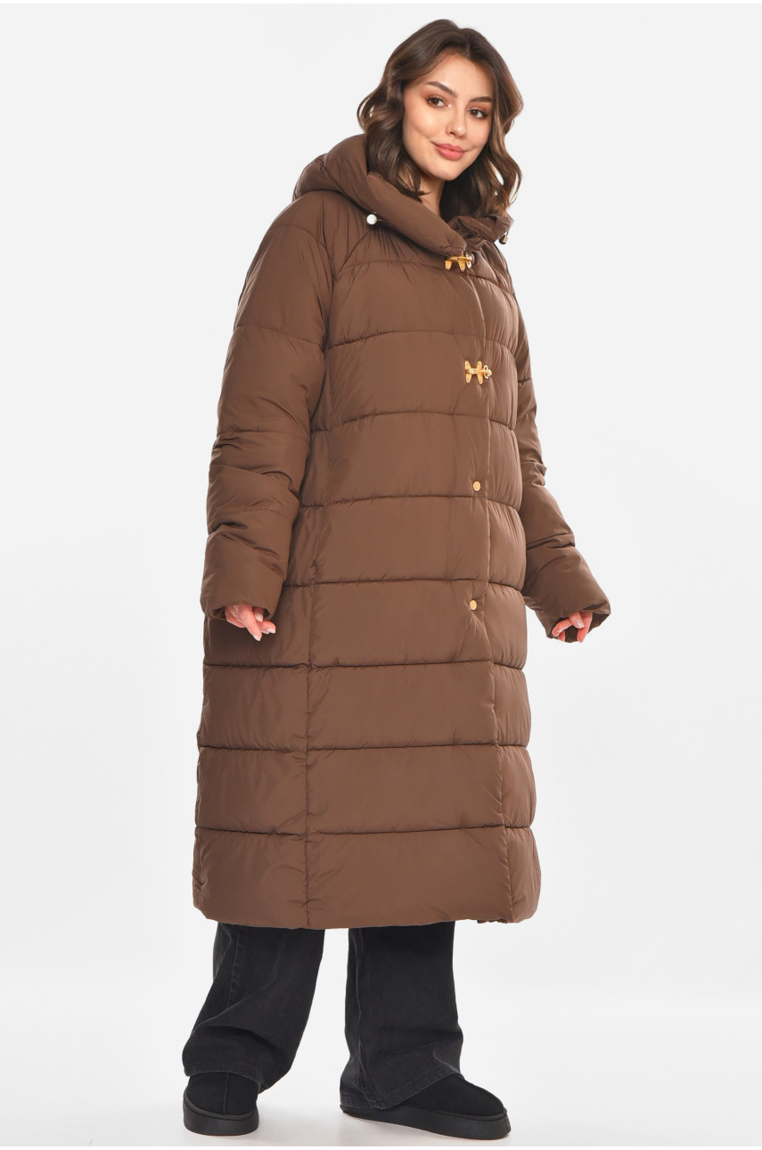 Куртка жіноча подовжена єврозима шоколадного кольору 212571