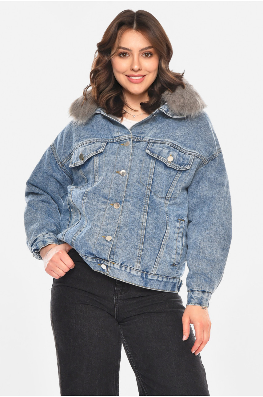 Куртка жіноча демісезонна джинсова синього кольору 212574