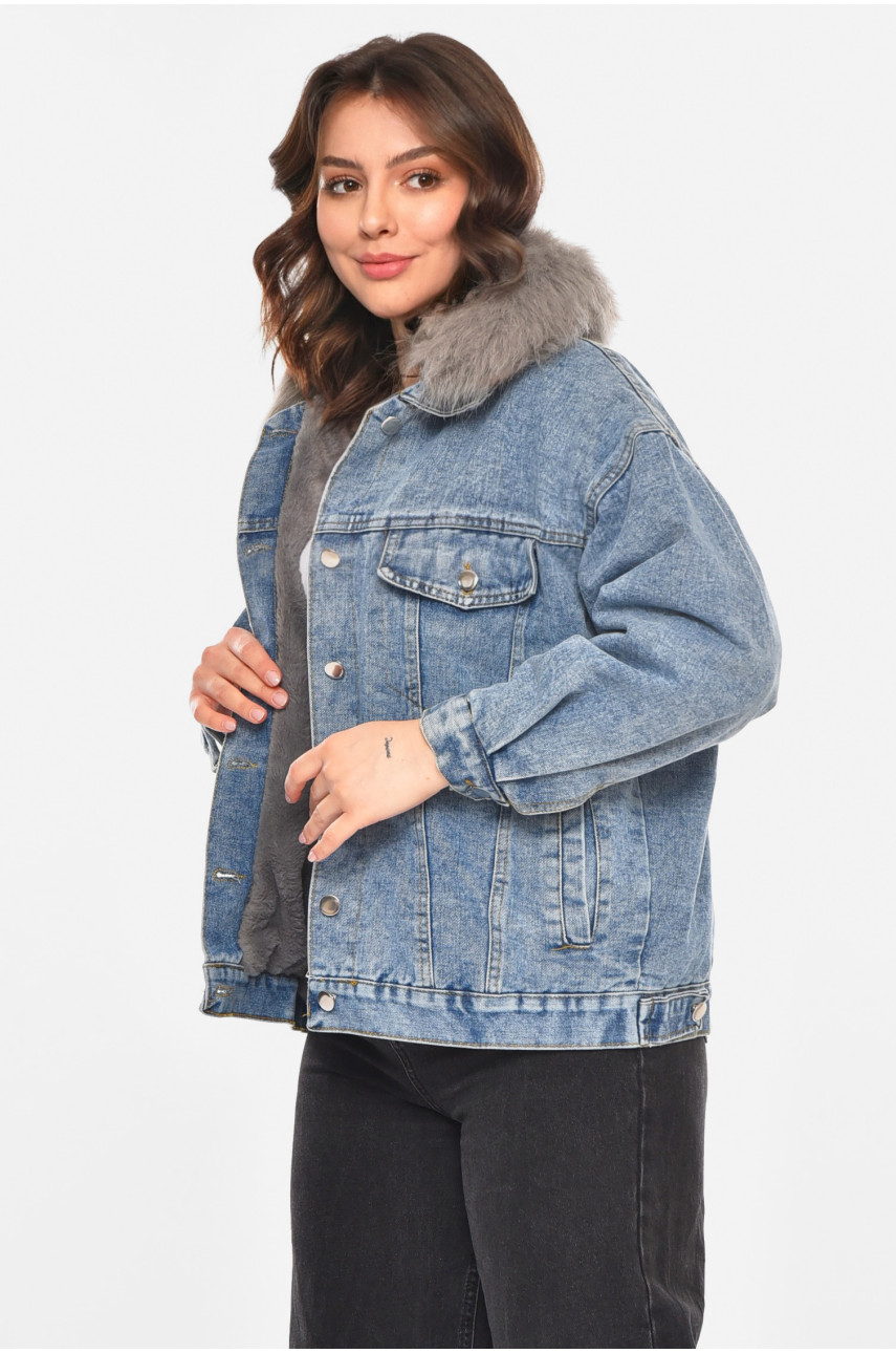 Куртка жіноча демісезонна джинсова синього кольору 212574