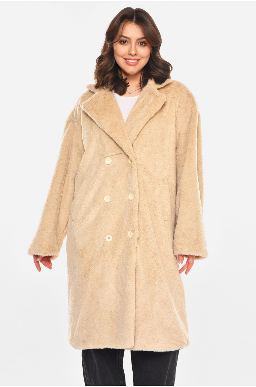 Шубка жіноча демісезонна бежевого кольору 212576