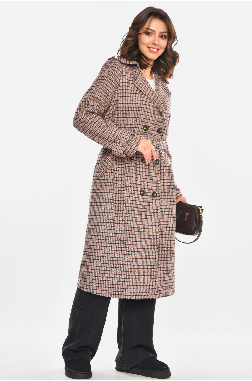 Пальто жіноче бежевого кольору з принтом 212581