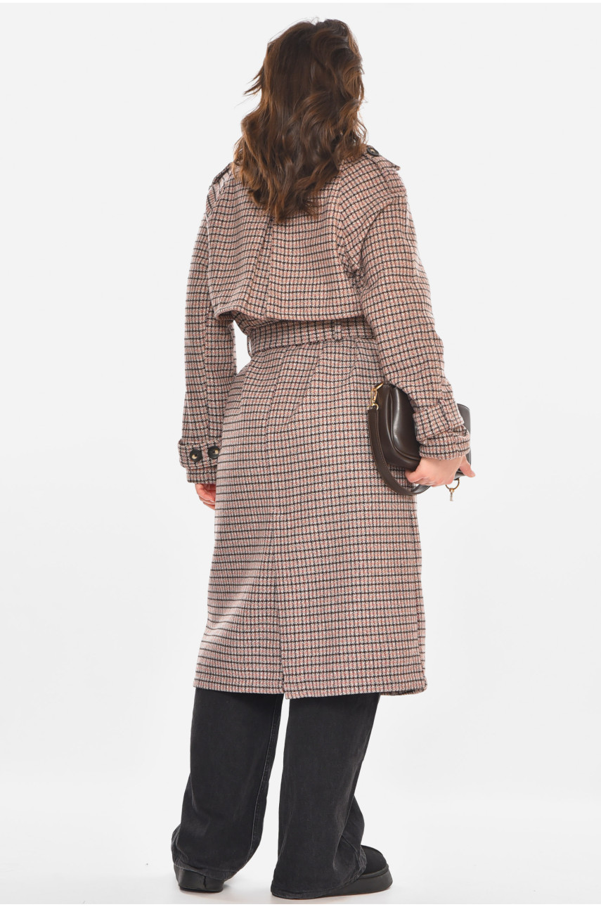 Пальто жіноче бежевого кольору з принтом 212581