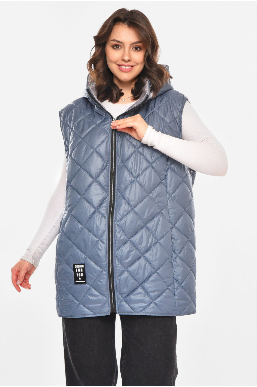Жилетка женская батал синего цвета 212584 Жилетка женская батал синего цвета 212584