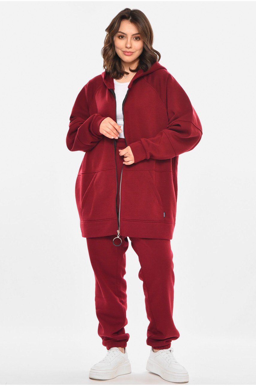 Спортивний жіночий костюм на флісі бордового кольору 212585