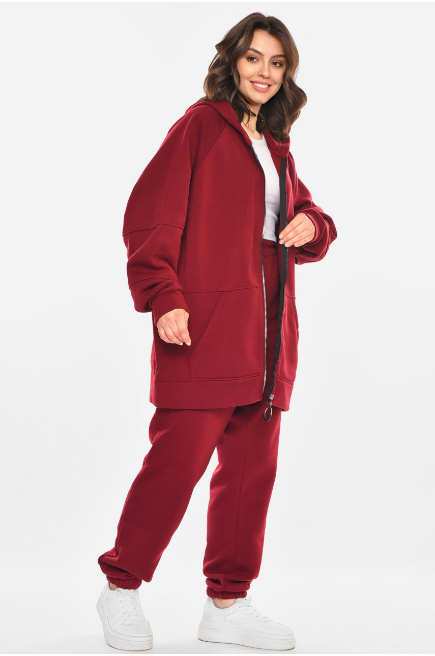 Спортивний жіночий костюм на флісі бордового кольору 212585
