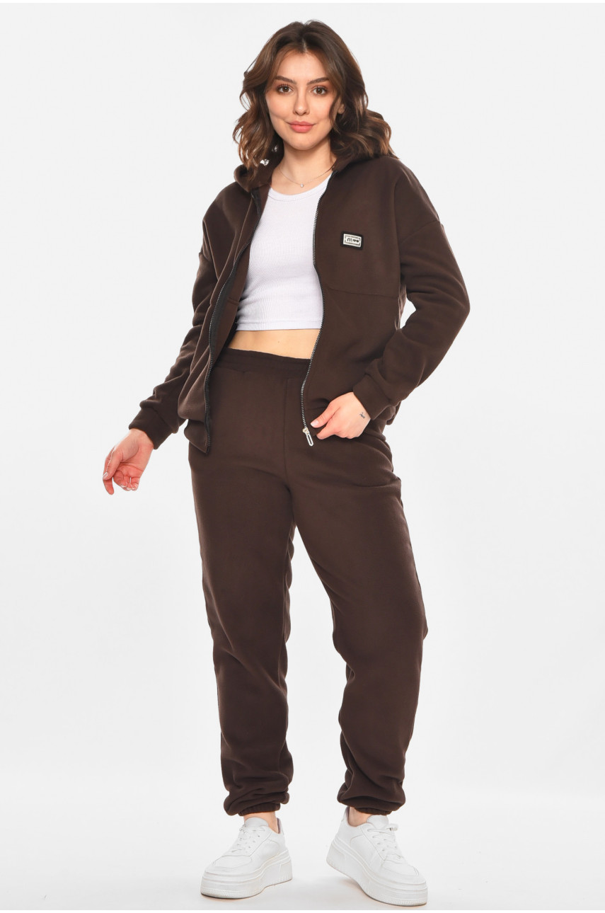 Костюм женский на флисе однотонный тёмно-коричневого цвета 212586