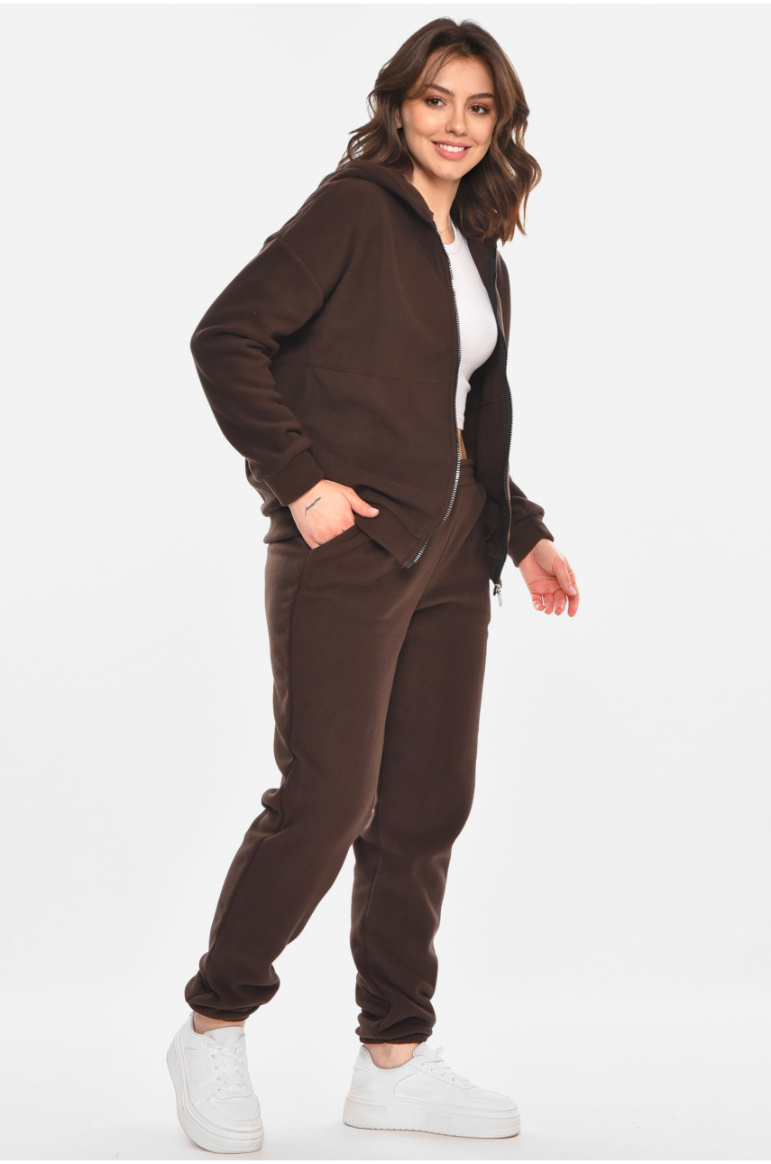 Костюм женский на флисе однотонный тёмно-коричневого цвета 212586