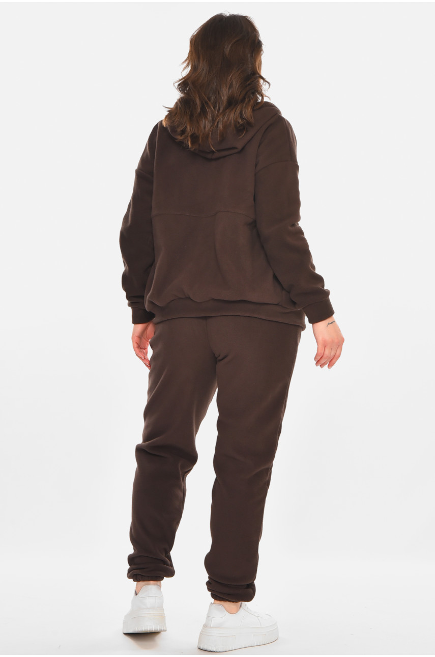 Костюм женский на флисе однотонный тёмно-коричневого цвета 212586