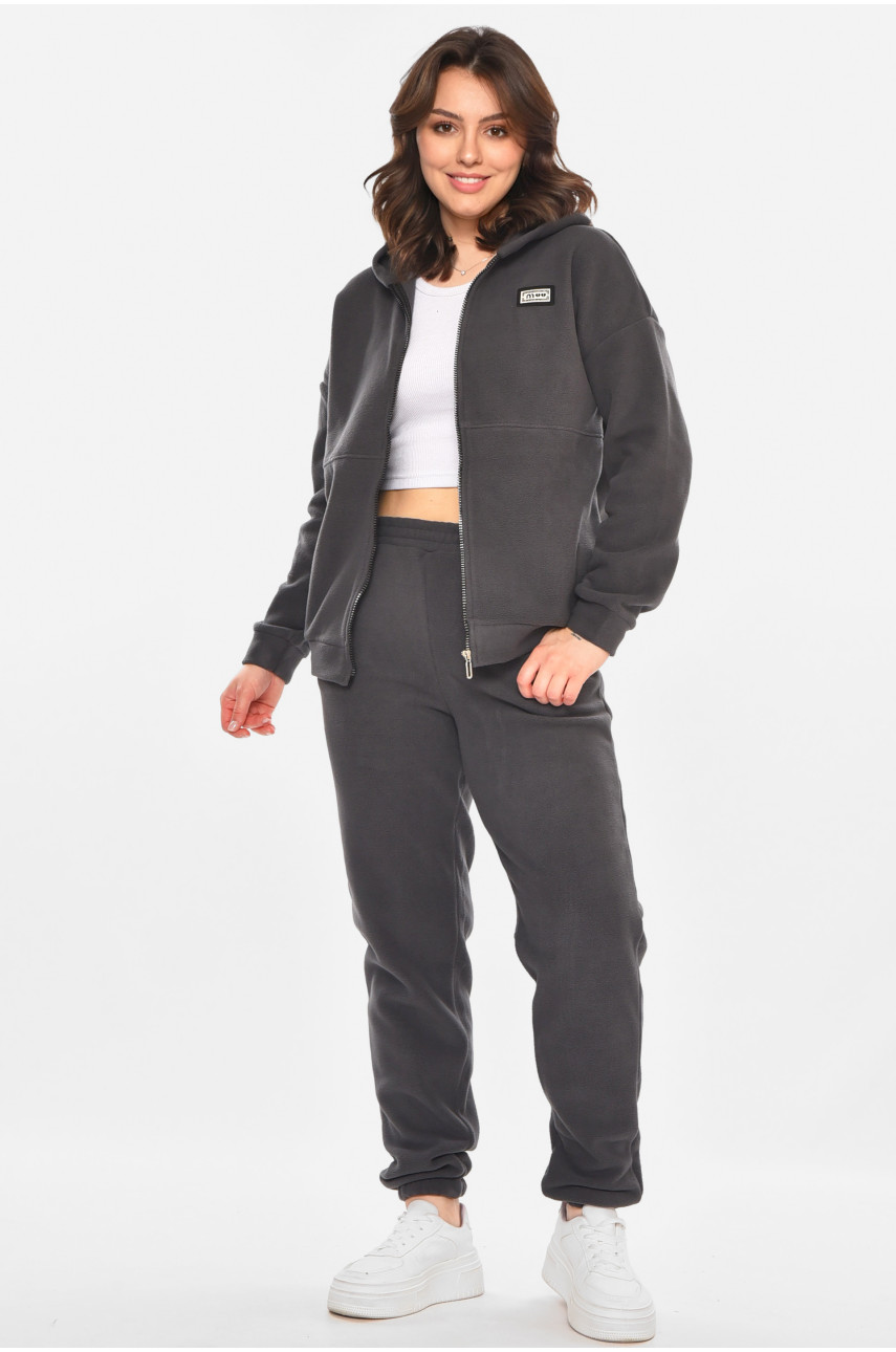 Костюм женский на флисе однотонный серого цвета 212587