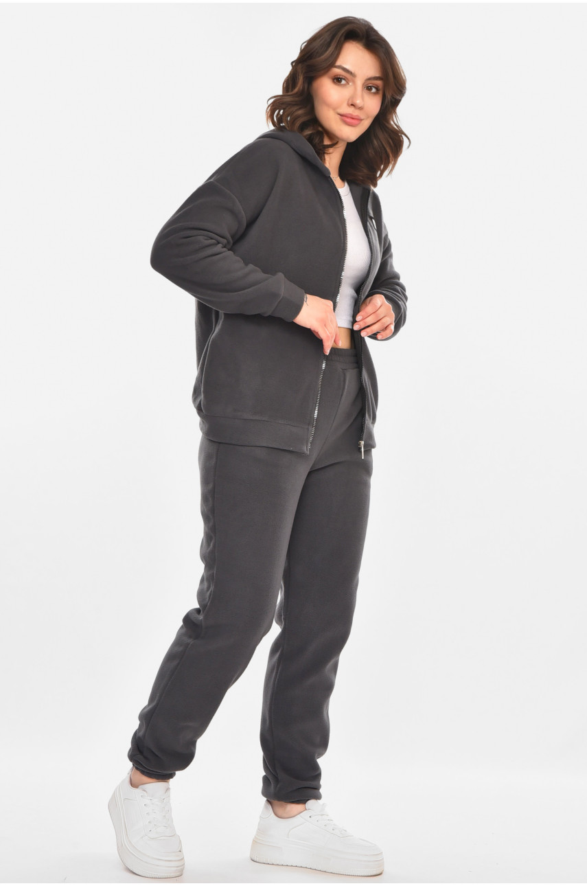 Костюм женский на флисе однотонный серого цвета 212587