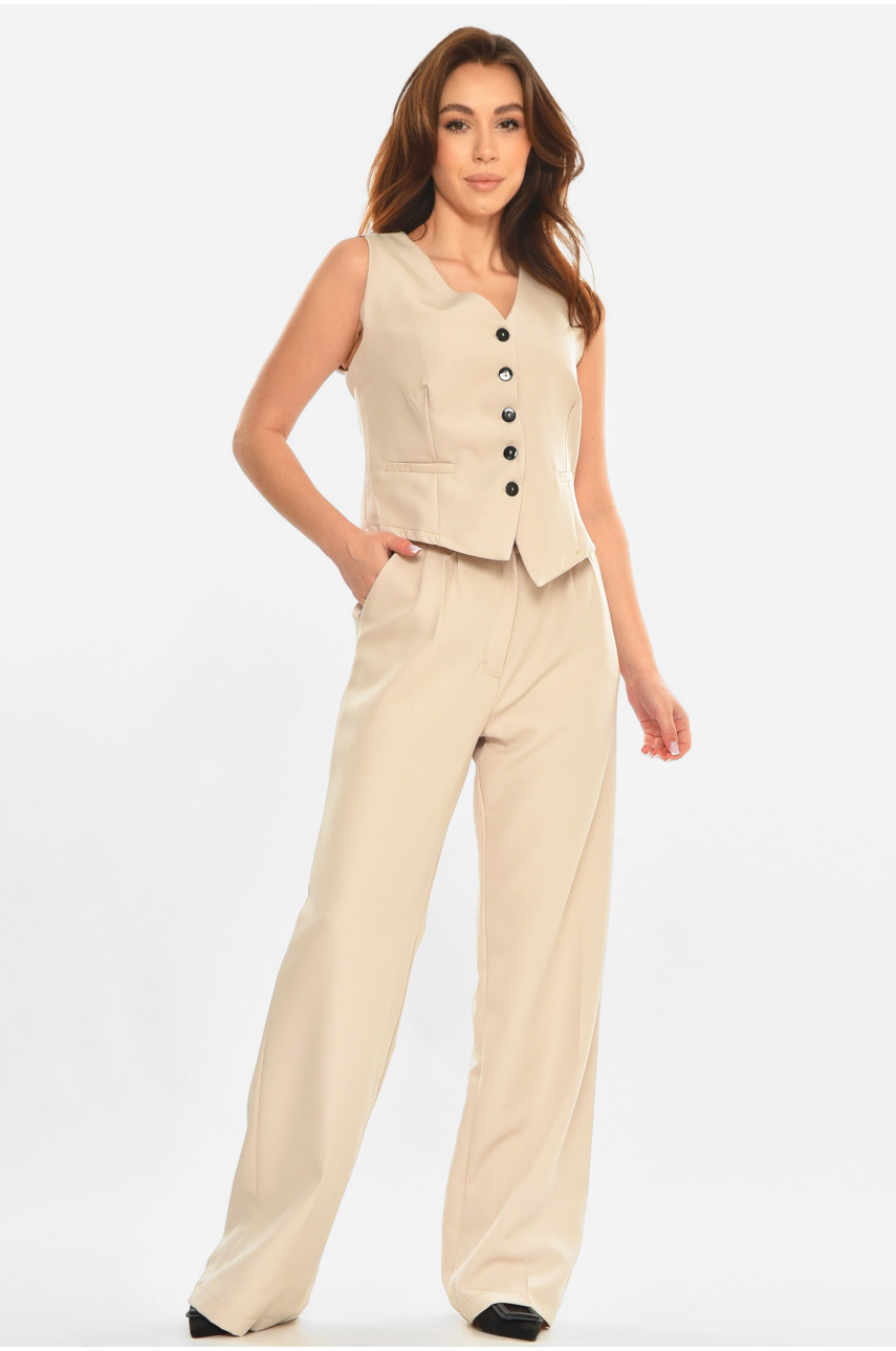 Костюм женский тройка однотонный бежевого цвета 5878 212588