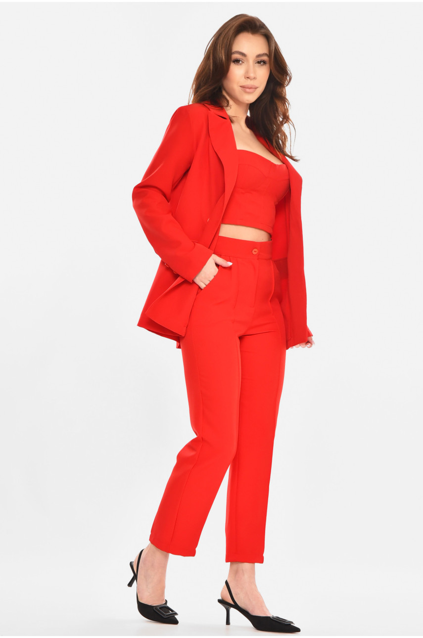 Костюм женский тройка однотонный красного цвета 212589