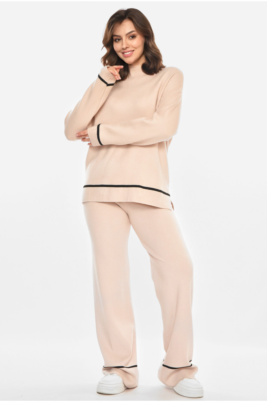 Костюм женский однотонный кашемировый бежевого цвета 212601