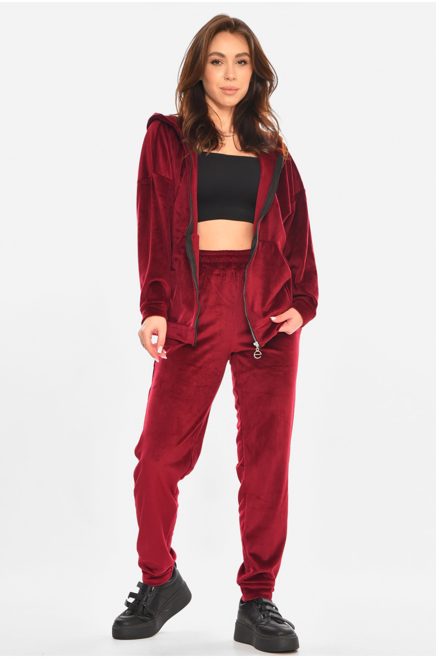 Спортивний костюм жіночий велюровий бордового кольору 212602