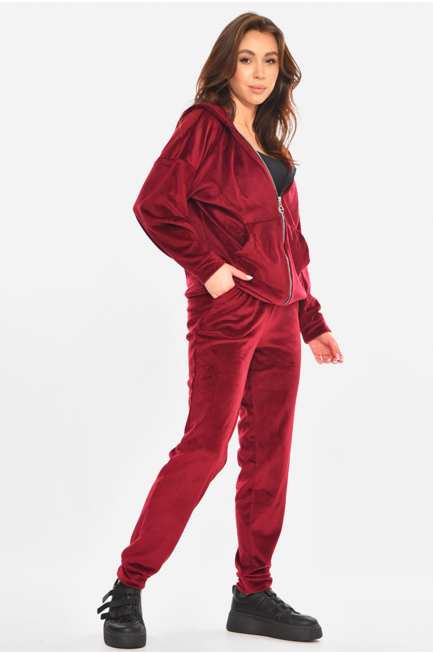 Спортивний костюм жіночий велюровий бордового кольору 212602