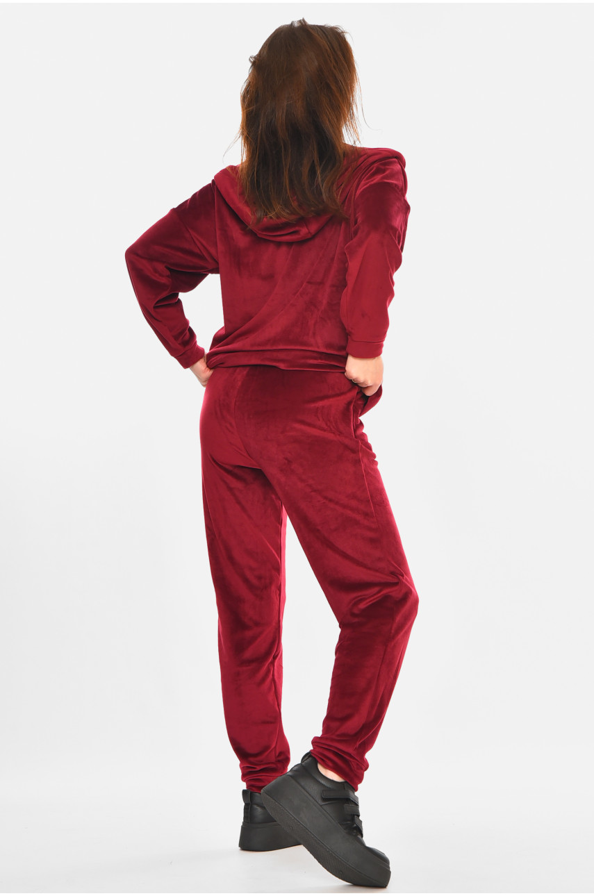 Спортивний костюм жіночий велюровий бордового кольору 212602