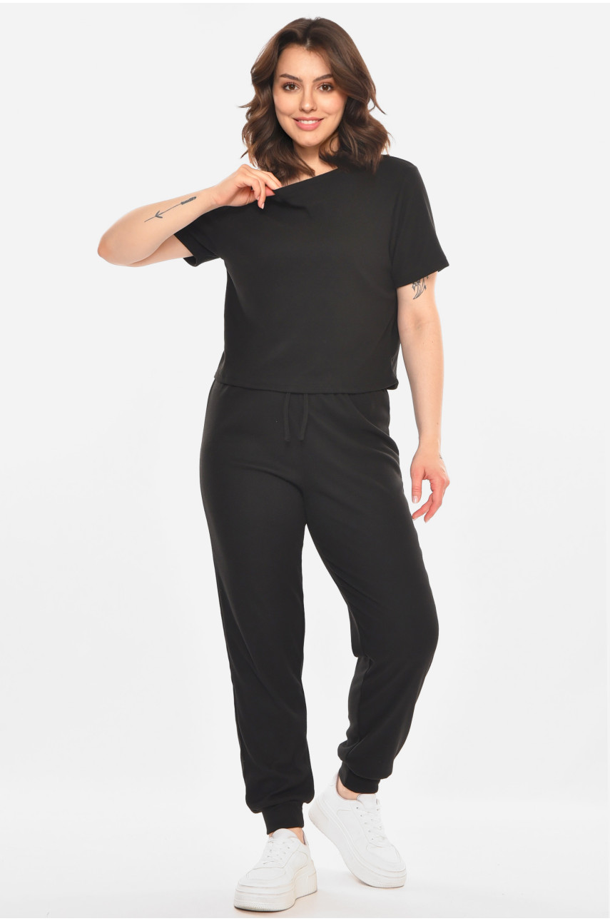 Спортивный костюм женский однотонный черного цвета 212605