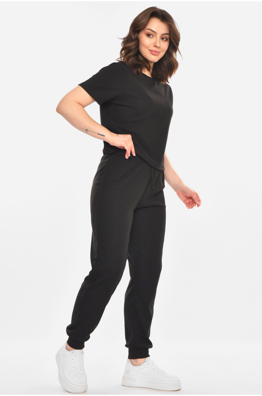 Спортивный костюм женский однотонный черного цвета 212605