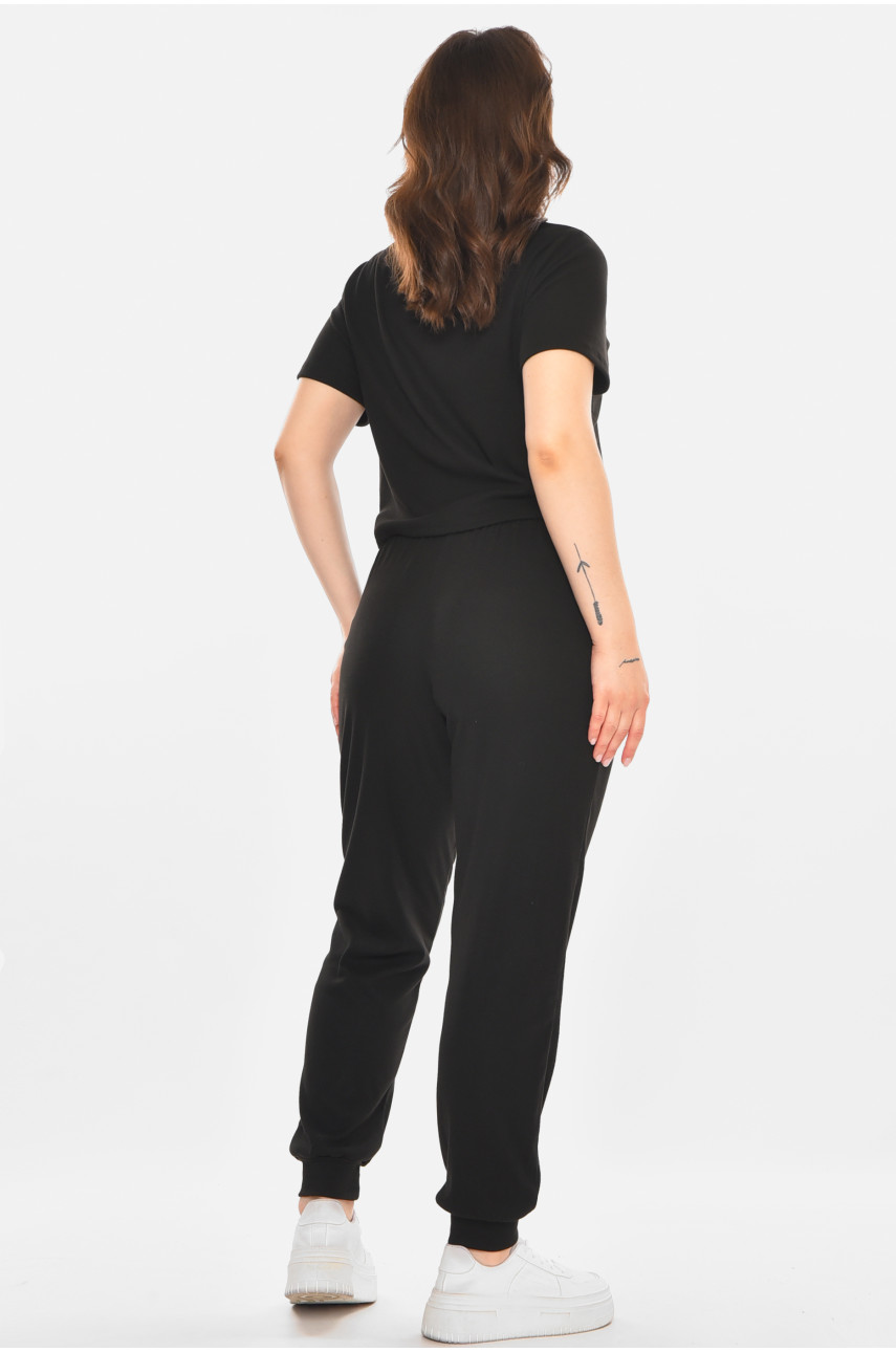 Спортивный костюм женский однотонный черного цвета 212605 Спортивный костюм женский однотонный черного цвета 212605