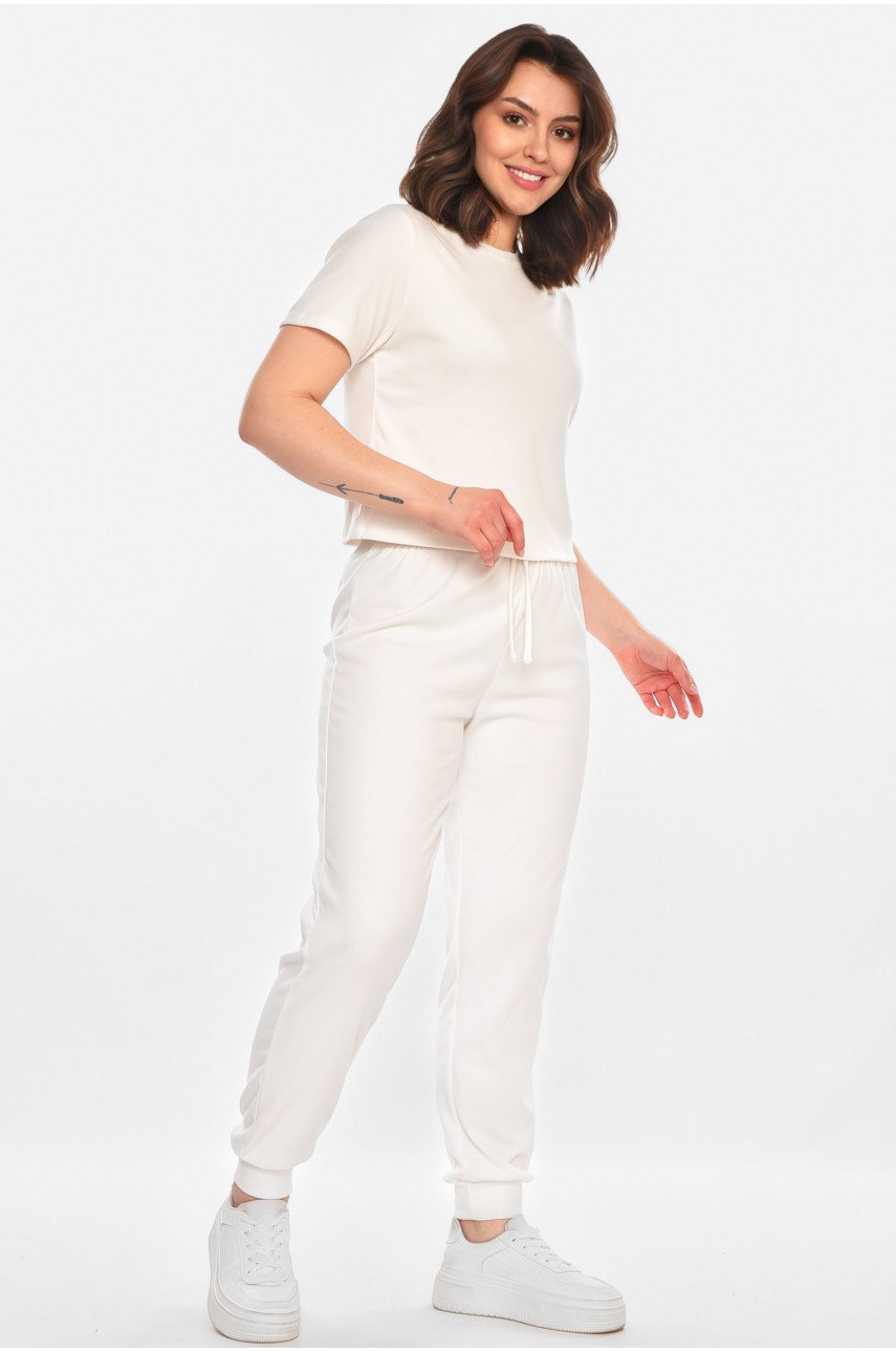 Спортивный костюм женский однотонный белого цвета 212606