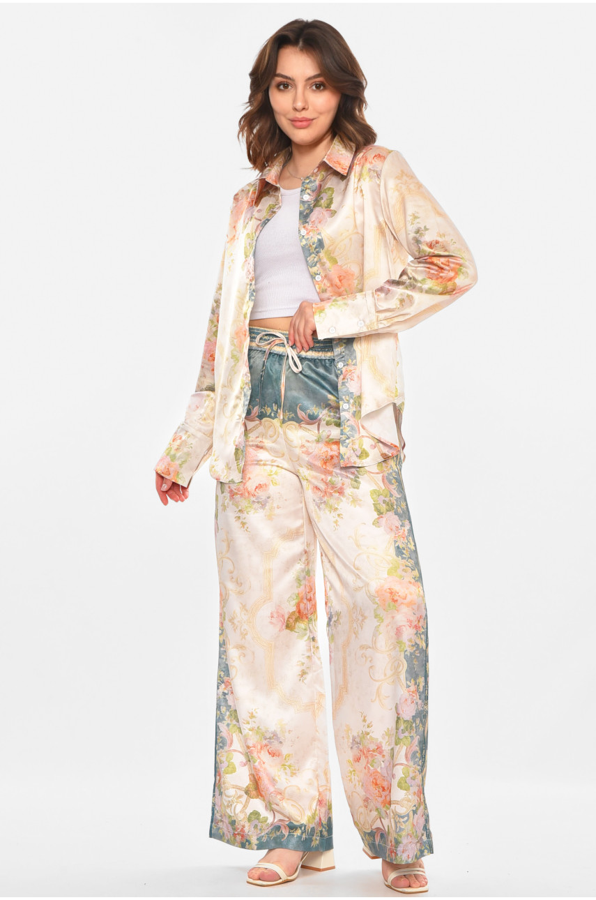 Костюм женский бежевого цвета с принтом 212607