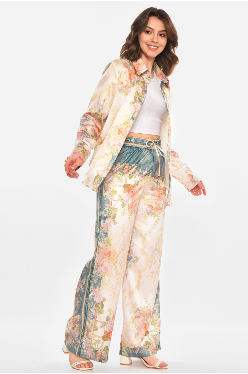 Костюм женский бежевого цвета с принтом 212607