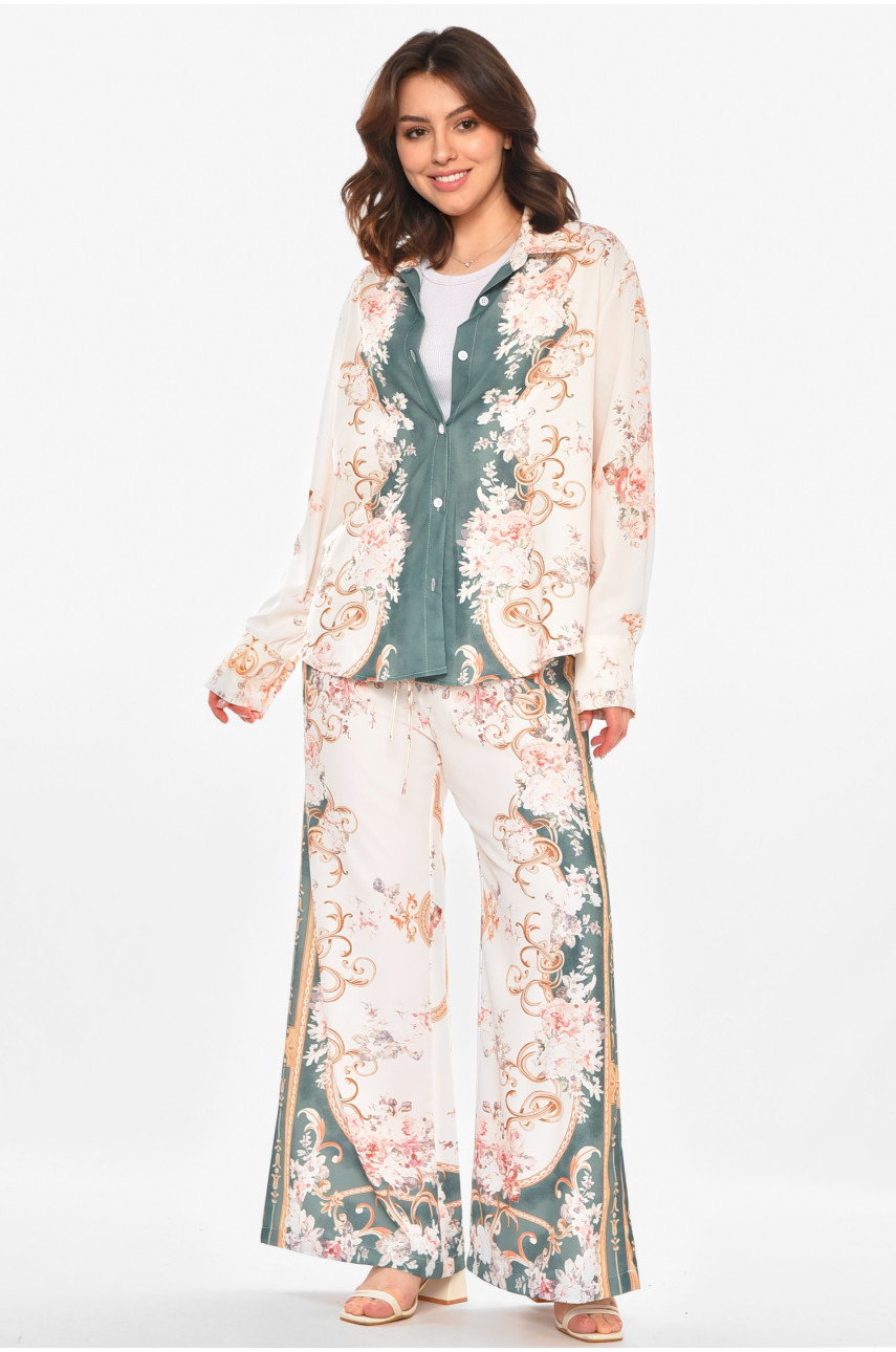 Костюм женский бежевого цвета с принтом 212608