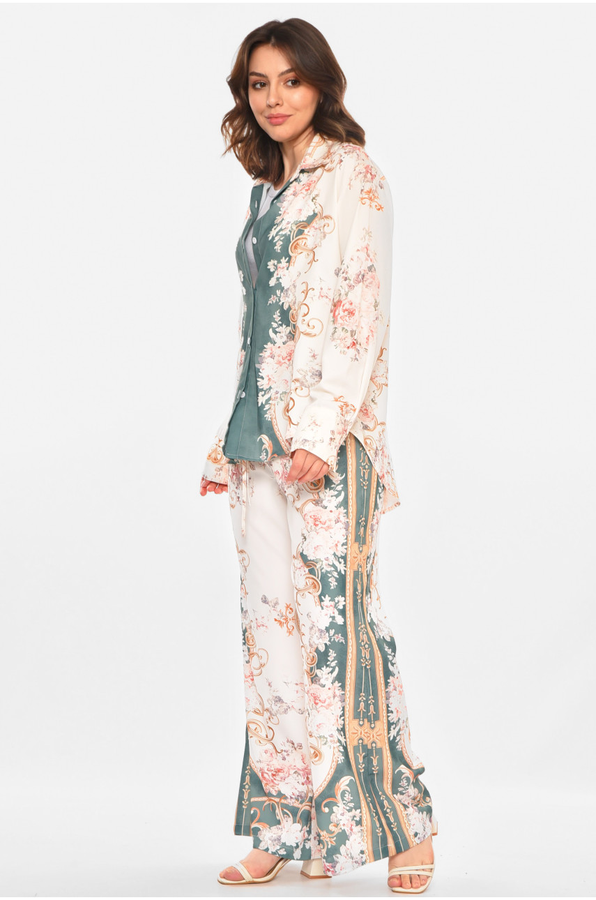 Костюм женский бежевого цвета с принтом 212608