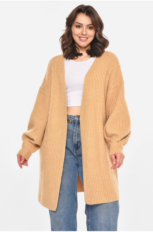 Кардиган женский однотонный бежевого цвета 212610