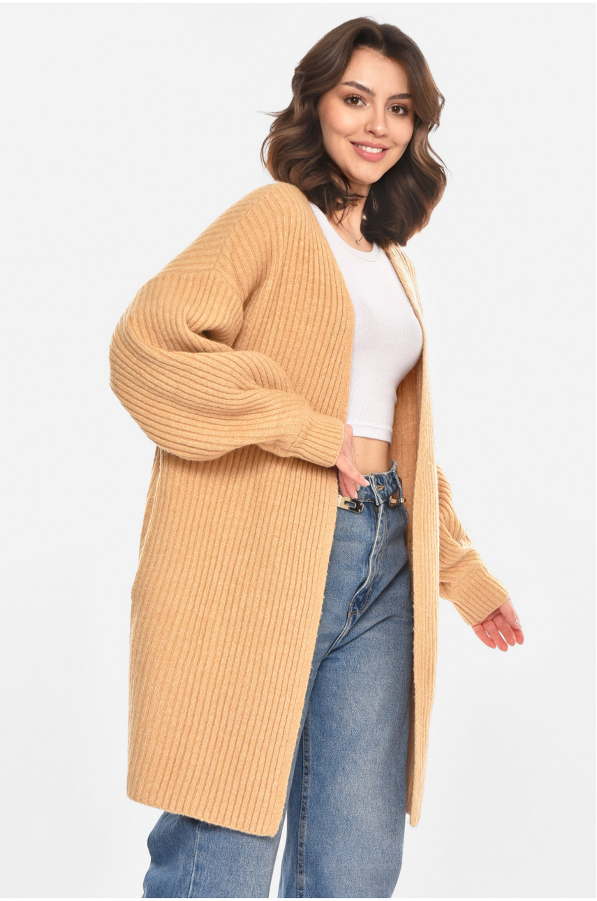 Кардиган женский однотонный бежевого цвета 212610