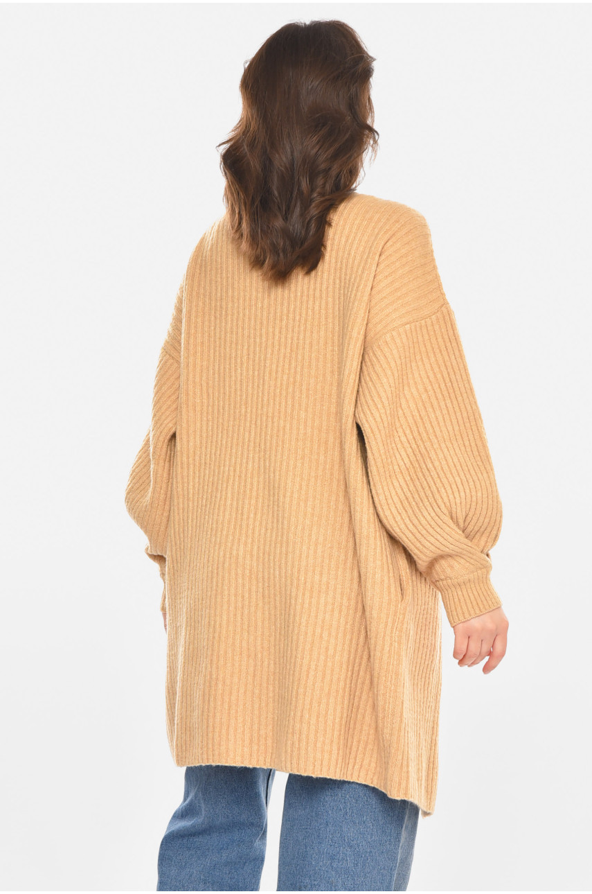 Кардиган женский однотонный бежевого цвета 212610