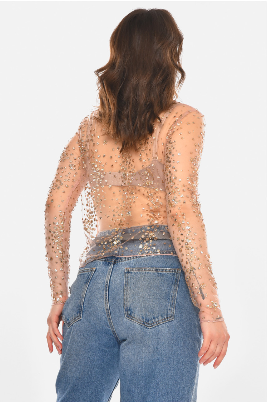 Кофта женская прозрачная розового цвета с пайетками 212621