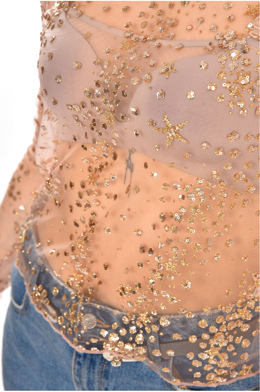 Кофта женская прозрачная розового цвета с пайетками 212621