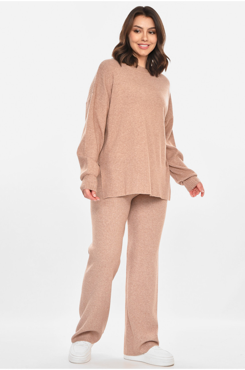 Костюм женский однотонный кашемировый бежевого цвета 212632